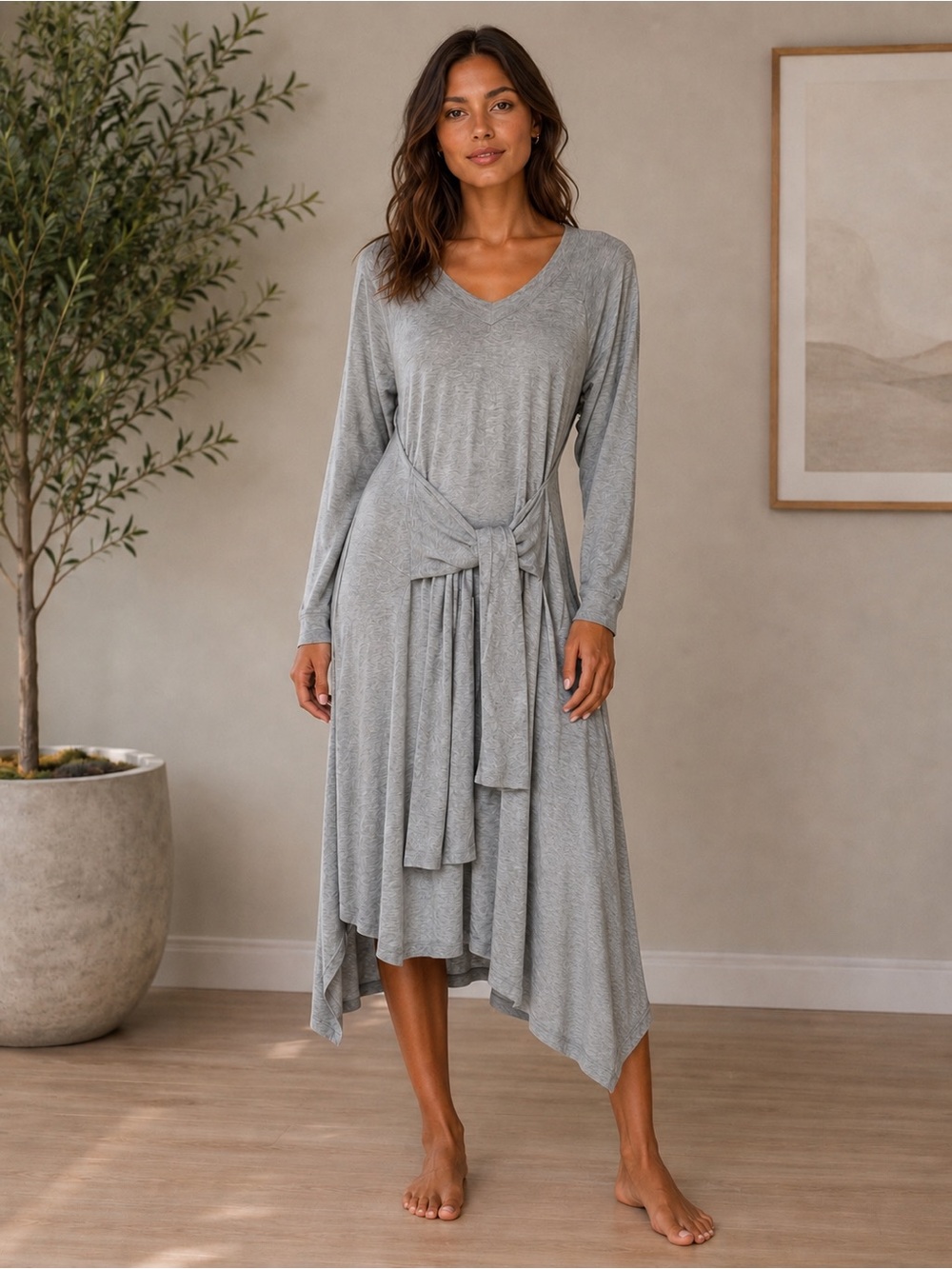 Lauren Vidal Soft Grey Tie waist Sweater Dress Women’s M